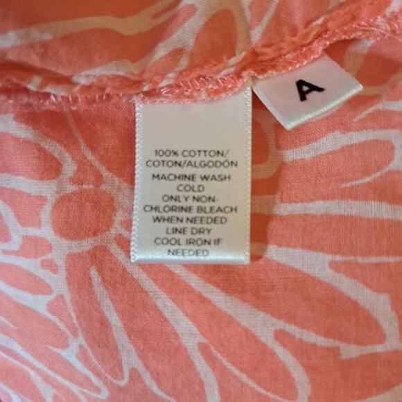 Loft Tunic 3/4 Sleeve Crew Neck Button Front Blouse Pink Floral Sz S 100% Cotton - Picture 5 of 5